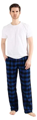 Image de Pantalon de pyjama pour hommes, 100% coton - Pantalon long confortable avec poches