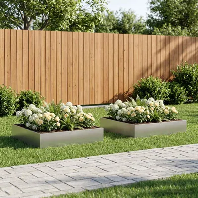 Produktbild von Möbel Garten-Pflanzgefäß 2 stk. Silber 100 x 100 x 20 cm Edelstahl - Beete &24202