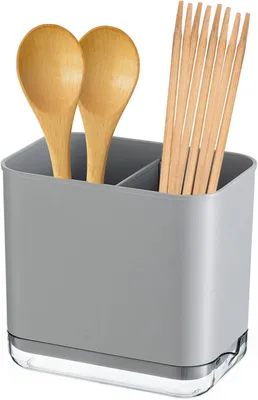Imagen del producto de Soporte para cubiertos de plástico, con 2 compartimentos, color gris, para la cocina
