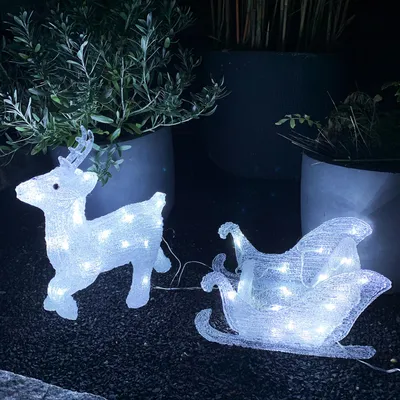 Produktbild von Acryl Rentier mit Schlitten 50 LEDs kaltweiß Außenbeleuchtung