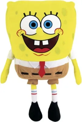 A plush toy of Spongebob Squarepants is shown against a white background.