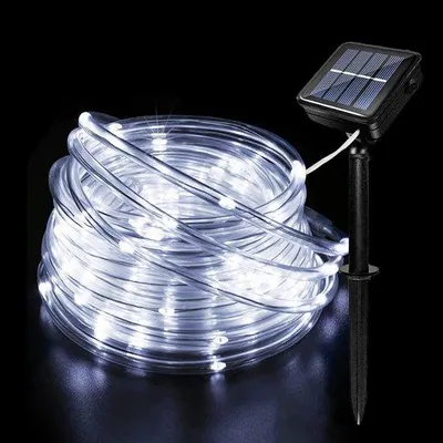 Zdjęcie produktu dla Łańcuch świetlny solarny do użytku zewnętrznego, 12 metrów, 100 diod LED, 8 trybów, wodoodporny, idealny do ogrodu i na Boże Narodzenie