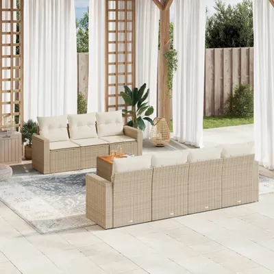 Produktbild von Design 8-tlg. Garten-Sofagarnitur mit Kissen Beige Poly Rattan, Gartenmöbel-Sets 2024 Neu