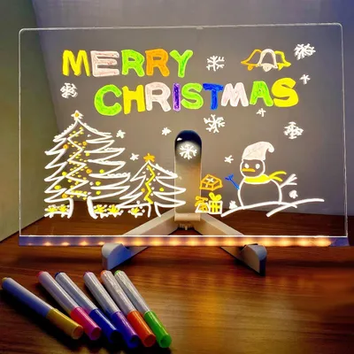 Memoboard LED-Nachrichtentafel mit 7-Farben-Stift und Ständer, Leuchtende Acryl-Nachrichtentafel, Leuchtende Nachrichtentafel, Notizblock 20*20 CM