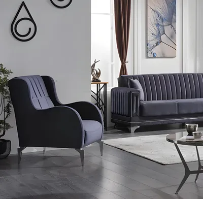 Produktbild von Textil Grau Sessel Luxus Sitz Wohnzimmer Design Moderne Polstersessel