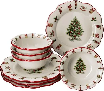 Produktbild von Keramische Kersttafeldekoration in Weiß und Rot