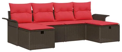 Produktbild von vidaXL Gartensofa-set 6 stk. Braun und Rot Poly-Rattan