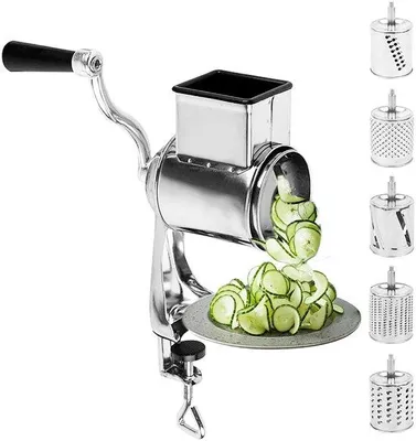 Image de Râpe de cuisine manuelle avec manche et cinq lames en acier inoxydable