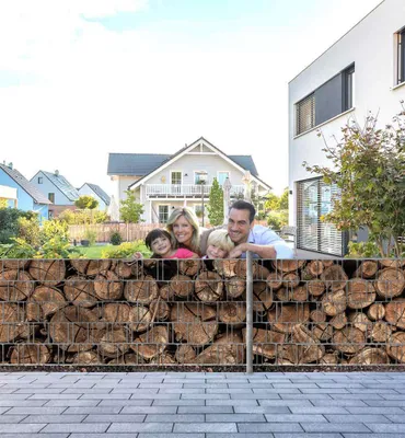 Produktbild von Sichtschutzstreifen Gestapelte Baumstämme Sichtschutz Garten Zaun - Teil1 - 250x100cm