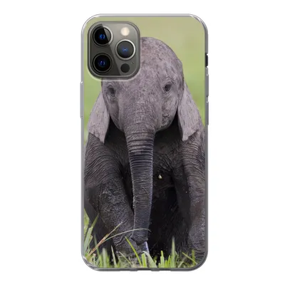 Produktbild von MuchoWow® Handyhülle Schutzhülle Hülle für iPhone 13 Pro Elefant - Baby - Tiere - Gras - Natur Silikon Softcase Handy Hülle - Handy-Tasche