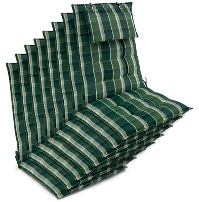 Produktbild von Beautissu 8er Set Sun-HL Hochlehner Auflage 120x50x8cm Grün-Kariert