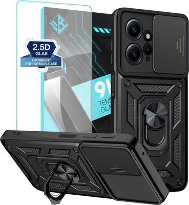 Produktbild von Armor Handyhülle für Xiaomi Redmi Note 12 mit 9H Displayglas Displayschutz Kameraschutz Handy Panzer Case Cover Schutzhülle Outdoor Farbe: Schwarz