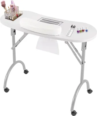 Produktbild von Maniküre-Tisch – Nagelpflege-Tisch mit Absaugung – Klappbar – Mit Rollen – 90x40 cm – Weiß