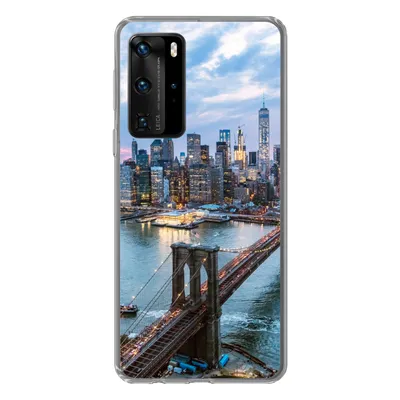 Produktbild von MuchoWow® Handyhülle Schutzhülle Hülle für Huawei P40 Pro New York - Brooklyn Bridge - Boot Silikon Softcase Handy Hülle - Schutz