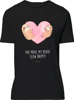 Produktbild von Mr. & Mrs. Panda S T-Shirt Faultiere Herz - Schwarz - Geschenk, Jersey-Shirt, Hochzeitstag, Freund, Tshirt, für Freundin, Frauen, Partner, Lustiges, mit Spruch