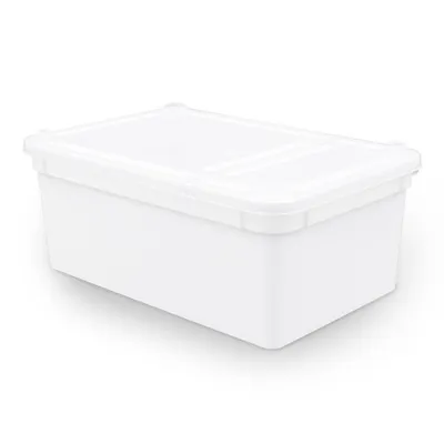 Produktbild von Dose 1,3 Liter 18,5 x 12,5 x 7,5 cm – Weiße Kunststoff Stapelbox mit transparentem Deckel