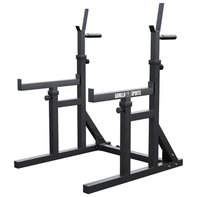 Produktbild von GORILLA SPORTS® Squat Rack - in Breite und Höhe verstellbare, mit Dip-Griffen, bis 300 kg belastbar - Hantelständer, Kniebeugenständer, Langhantelstander, Langhantelablage, Hantelablage
