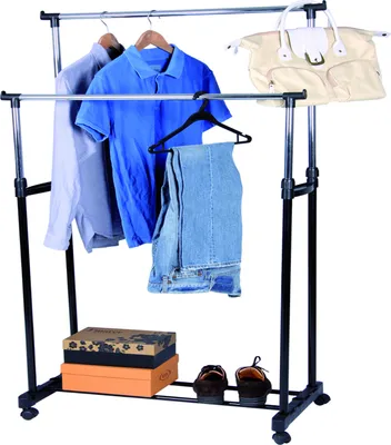 Image de XXL Portemanteau mobile avec rangement pour chaussures et 2 barres 86x42x170cm