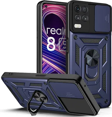 Produktbild von Realme 8 5G Hülle mit Ring Ständer Halter Dia Kameraschutz TPU Bumper Silikon Schutzhülle für OPPO Realme 8 5G Blau