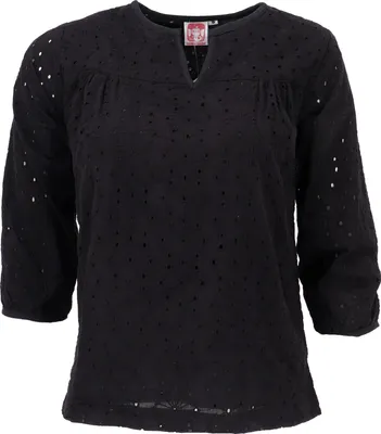 Produktbild von Leichte Baumwollbluse, Bestickte Boho Schlupfbluse mit V-Ausschnitt - Schwarz, Damen, Baumwolle, Größe: S