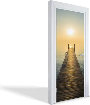 Produktbild von Türdeko Aufkleber Selbstklebende Wandsticker Personalisiert - Sonnenuntergang über dem Pier - 85 x 205 cm