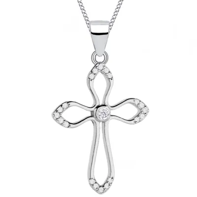 Kreuzanhänger mit Kette – Klassisches Kreuz Design mit Zirkonia I 45cm