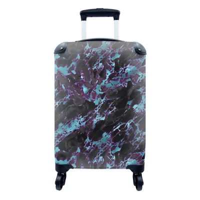 Produktbild von MuchoWow® Koffer Handgepäck Trolley Rollkoffer Kleine Reisekoffer mit 4 Rollen - Marmor - Blau - Muster - Cabin Size < 55x40x23 cm & 55x40x20 cm - Fotokoffer - Kabinenkoffer - Boardgepäck - Reise-Box - Reisekoffer - Reisegepäck - Koffer mit Bild - Trolley für Kinder