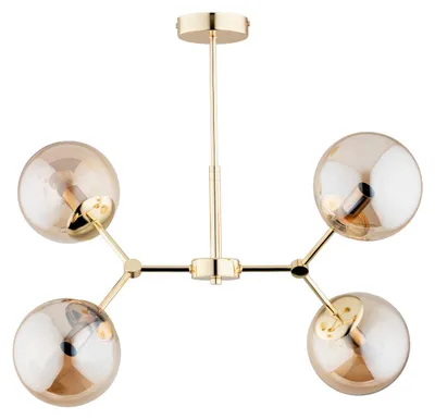 Obrázok produktu pre Závesná lampa FOTON, zlatá a jantárová, 4xE14x10W, sklo, rozmery: 51x38x60 cm, IP20, Alfa