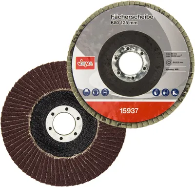 Produktbild von Fächerscheibe 125 mm Körnung K80 mit 22,2 mm Aufnahme, max. 12250 U/min für Metall und Holz