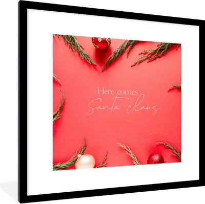 Produktbild von MuchoWow® Gerahmtes Poster Weihnachten - Rot - Zitat 40x40 cm - Poster mit Schwarzem Bilderrahmen Wandposter Rahmen Foto Bilder - Poster - Plakat im Rahmen