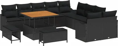 Image de Ensemble de canapé de jardin 13 pcs Noir polyrotin