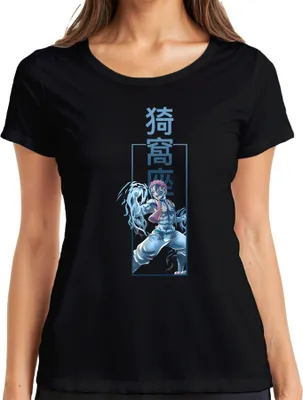 Produktbild von Akaza Dämonenkrieger Anime Kampfkunst Blaue Streifen Japan Y2K Streetwear Damen T-Shirt, Schwarz, L