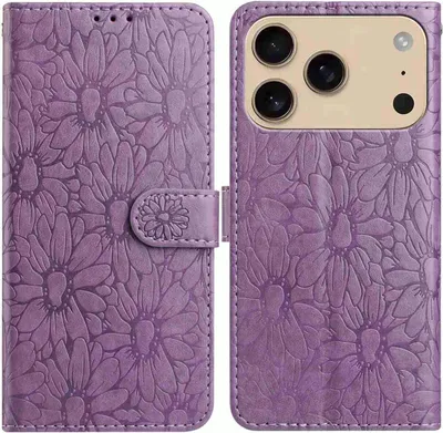 Produktbild von Mobigear Flowers iPhone 17 Pro Max Hülle Klapphülle Geldbörse - Lila