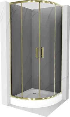 Produktbild von Mexen Rio halbrunde Duschkabine 70 x 70 cm, Graphit, Gold + Duschwanne Rio, Weiß - 863-070-070-50-40-4710