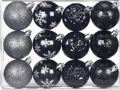 Produktbild von Weihnachtskugeln Dekorierte Kugeln Kunststoff 6cm 12er Set - Schwarz