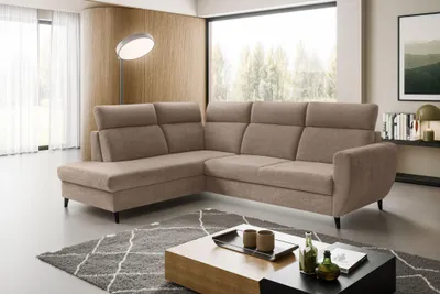 Produktbild von Ecksofa TORRO L (262 x 205 cm) – LINKE SEITE, moderne verstellbare Kopfstützen, Bettkasten, Schlaffunktion, CRUZ 20 - Cappucino