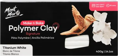 Produktbild von Mont Marte Polymer Clay Weiß, 400g - Weiche Modelliermasse, geschmeidig & leicht zu formen - Ofenhärtend - Ideal für Schmuck, Figuren & Skulpturen