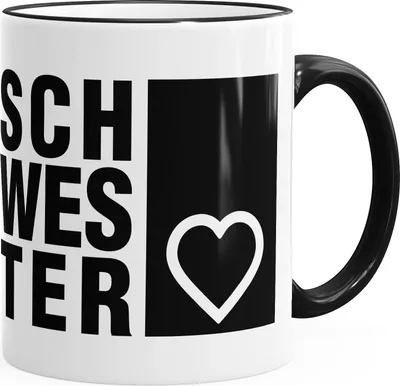 Produktbild von Kaffee-Tasse Schwesterherz Geschenk-Tasse Keramiktasse MoonWorks® Farbkante schwarz unisize