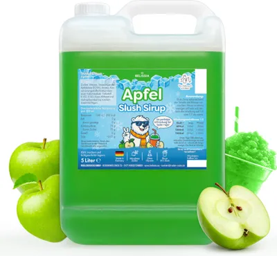 Produktbild von Belissia Slush Eis Sirup 5L Konzentrat | Apfel Geschmack | sehr ergiebig in knalligen Farben (1:5) | Glycerin frei