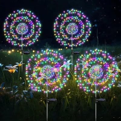 Zdjęcie produktu dla HELESIN Lampy solarne do ogrodu, 4 sztuki, 2 tryby oświetlenia, dekoracja ogrodu, odporne na warunki atmosferyczne, 105 diod LED, lampy solarne do użytku zewnętrznego, idealne do ścieżek, podwórka, dekoracyjne (wielokolorowe)
