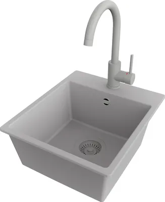 Produktbild von PRIMAGRAN Granitspüle Grau 38x44cm, Spülbecken 1 Becken + Küchenarmatur 32x20cm + Ablauf-Set, Küchenspüle ab 40er Unterschrank - Riga Easy