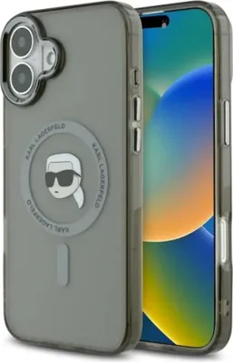 Produktbild von Karl Lagerfeld KLHMP16SHLSKIK iPhone 16 6.1" schwarz hardcase IML Metal Karl Head MagSafe Schutzhülle