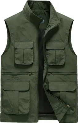 Produktbild von Outdoor-Fischervest für Herren mit vielen Taschen, schnelltrocknend und ärmellos, Größe 4XL, olivgrün