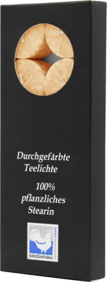 Produktbild von Teelichter aus Stearin, 18/38 mm, Orange, KERZENFARM HAHN, Brenndauer ca. 4h, 10 Stück pro Verpackung