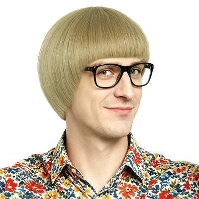 Produktbild von Retro-Kurzperücke aus Ingwerfarben für Männer, Stil der 60er und 70er Jahre