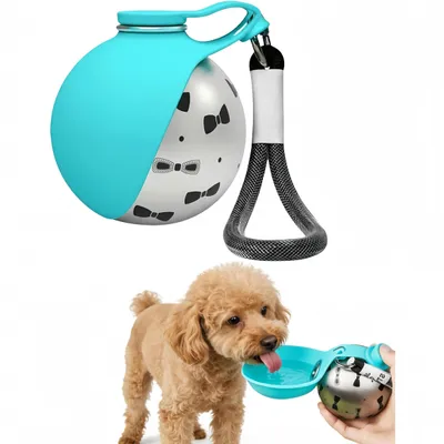 Produktbild von 304 Edelstahl Tragbare Hundetrinkflasche, Kompakt reise trinkflasche für kleine Hunde,BPA-frei, Auslaufsicher, für Outdoor Spaziergänge,Blau Aufdruck