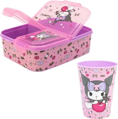Produktbild von Kuromi Sanrio 2 tlg. Lunch Set Brotdose mit 3 Kammern Trinkbecher 260 ml