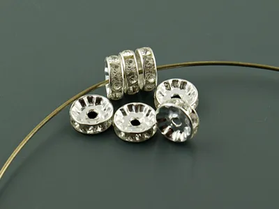 Produktbild von Vintageparts Zwischenperlen mit Strasssteinen silberfarben 10mm, 10 Stück