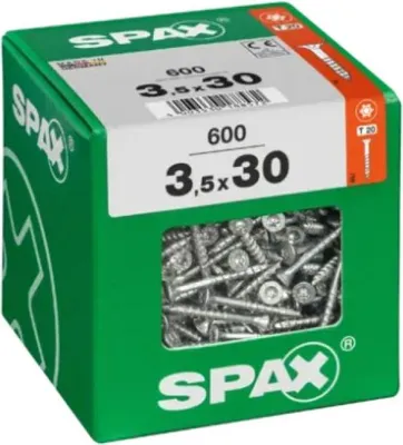 Obrázok produktu pre Univerzálna skrutka SPAX, 3,5 x 30 mm, 600 kusov, s čiastočným závitom, so zápustnou hlavou, T-STAR plus T20, 4CUT, WIROX - 4191010350296
