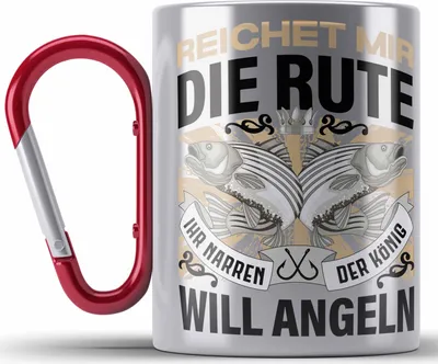 Produktbild von Trendation - Angler Edelstahl Tasse Karabiner Geschenk Männer Spruch Lustig für Fischer Geschenkidee Angeln Fischen (Rot)